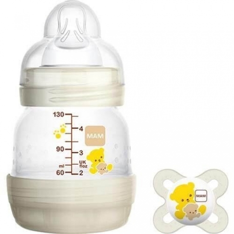 MAM First Bottle - Biberon anticolica da 130 ml per bambini da 0 a 6 mesi +  suchietto primi mesi