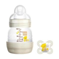 MAM First Bottle - Biberon anticolica da 130 ml per bambini da 0 a 6 mesi +  suchietto primi mesi